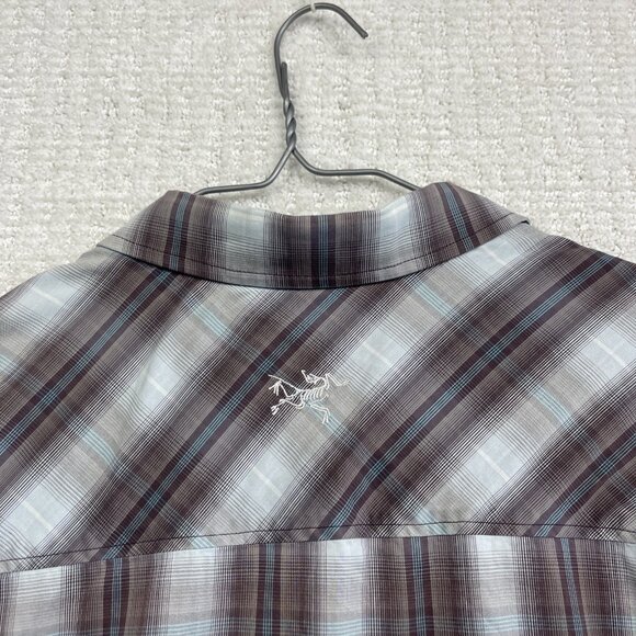 ARC’TERYX Brohm Shirt Men Blue / Burgundy Plaid Short Sleeve Button Up XL READ** - Picture 13 of 16